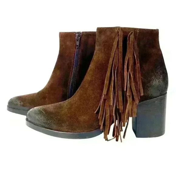 Vince Camuto Brown Suede Fringe Ankle Bootie, Size 8, Boho Western Cowgirl Style - Picture 6 of 17